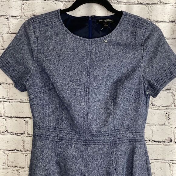 Banana Republic Stitch Detail Short Sleeve Wool Blend Sheath Dress Chambray Size - Picture 4 of 16
